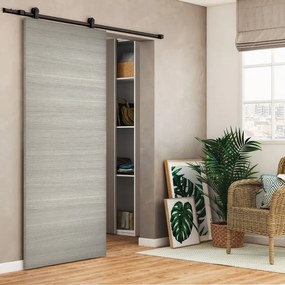 Porta scorrevole Cambridge in mdf rovere grigio, L 93 x H 212 cm, con binario Loft nero Reversibile