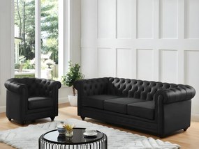 Divano 3 posti in Pelle di bufalo Nera - CHESTERFIELD