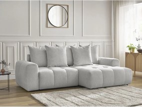 Divano angolare grigio chiaro allungabile/con contenitore (con penisola a destra/con chaise lounge) con rivestimento in ciniglia Roxelane – Bobochic Paris