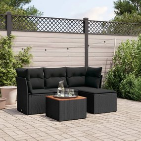 Set Divani da Giardino 5 pz con Cuscini in Polyrattan Nero