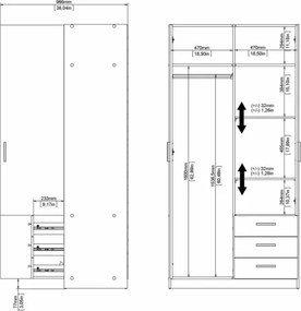 Armadio Guardaroba 2 Ante 3 Cassetti Con Barra Appendiabiti Bianco