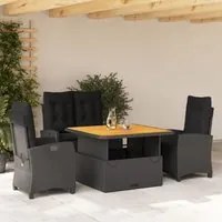 Set da Pranzo da Giardino 4 pz con Cuscini Nero in Polyrattancod mxl 92986