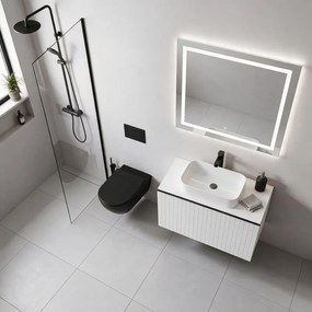Mobile da bagno sospeso sotto lavabo Pixel grid 1 cassetto L 80 x H 40 x P 45.5 cm bianco laccato opaco, con maniglia alluminio nero opaco