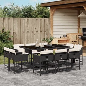 Set da pranzo da giardino 11 pz con cuscini in polyrattan nero