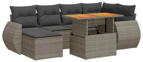 Set divani da giardino 7 pz con cuscini grigio in polyrattan