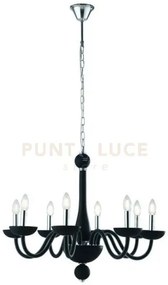 Lampadario alfiere nero e cromo 8 luci attacco e14 74x178cm