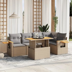 Set divano da giardino 6 pz con cuscini beige in polyrattan