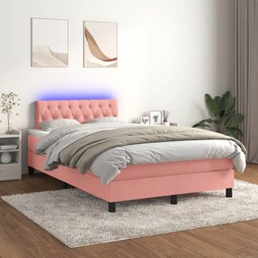 Letto a Molle con Materasso e LED Rosa 120x190 cm in Velluto