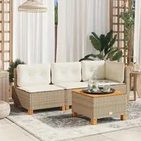 Divano Giardino Senza Braccioli con Cuscini Beige in Polyrattan 365907