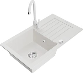 Mexen Pablo lavello in granito 1-vasca con scolapiatti e rubinetto da cucina Telma, bianco - 6510-20-670200-20