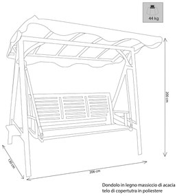 ADAMAS - dondolo da giardino in legno massiccio di acacia 3 posti