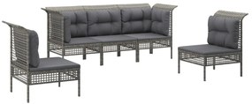 Set divani da giardino 5 pz con cuscini in polyrattan grigio