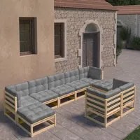 Set Divani da Giardino 9 pz con Cuscini Legno Massello di Pino 3077154