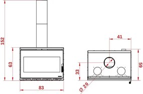 Caminetto a Legna 83x59x63 Alte Prestazioni Canalizzabile 13kw Palazzetti Ecopalex Gtm90