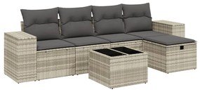 Set divano da giardino 6pz con cuscini grigio chiaro polyrattan