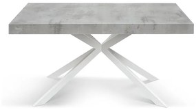 Tavolo CAMAIORE in legno, finitura grigio cemento e base a X in metallo bianco, allungabile 160×90 cm – 240×90 cm