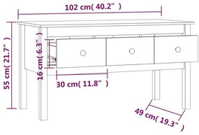 Tavolino da Salotto Grigio 102x49x55 cm Legno Massello di Pino