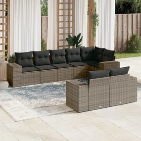 Set divano da giardino 8 pz con cuscini grigio in polyrattan