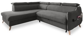 Divano letto angolare in velluto grigio scuro (angolo sinistro) Sweet Harmony - Miuform