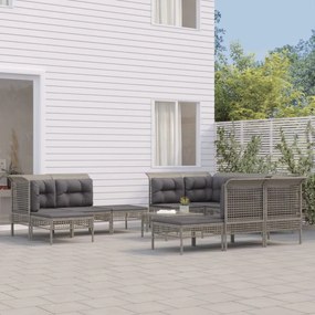 Set divani da giardino 11 pz con cuscini in polyrattan grigio