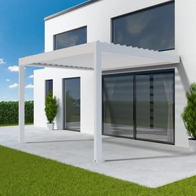 Pergola addossata bianco, alluminio, tetto a lamelle, 1000x1000 mm, configura individualmente