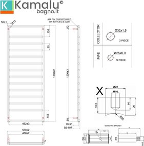 Radiatore bagno 1300x500mm cromato interasse 462 mm KAM-D7013C - KAMALU