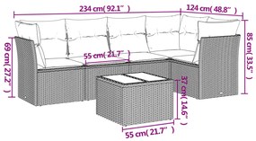 Set divano da giardino 6 pz con cuscini grigio in polyrattan