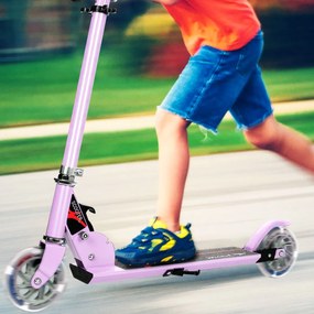 Costway Monopattino a 2 ruote lampeggianti per bambini con musica altezza regolabile, Monopattino in alluminio Viola