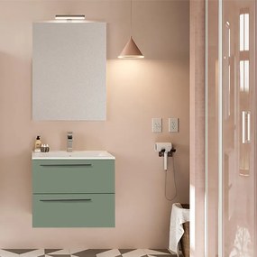 Mobile da bagno sotto lavabo VISOBATH Mia verde laccato opaco L 60 x H 55 x P 39.5 cm 2 cassetti, lavabo posizionabile centralmente non incluso