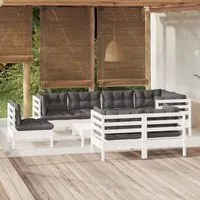 Set Divani da Giardino 9 pz con Cuscini Bianchi Legno di Pino 3096521