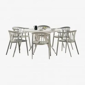 Set Tavolo Rotondo In Alluminio Valerie (ø125 Cm) E 6 Sedie Da Giardino Ivor Verde Kaki - Sklum