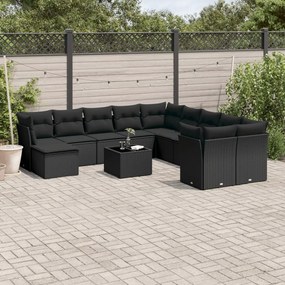 Set divani da giardino 12 pz con cuscini nero in polyrattan