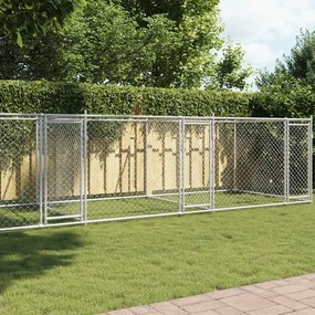 Gabbia Per Cani Con Porte Grigia 8x2x1,5 M İn Acciaio Zincato /