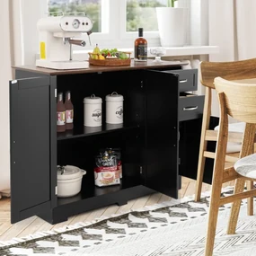 Credenza buffet cabinet da 120cm, Armadio da pavimento con 2 porte intrecciate in bambù 3 ripiani aperti Bianco