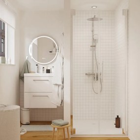 Porta doccia doppia anta battente Remix2 L 80 x H 195 x P 0.6 cm in vetro vetro senza finitura / trasparente profilo cromo