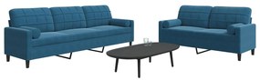 Set Di Divani 2 Pz Con Cuscini E Rinforzi Blu İn Velluto /
