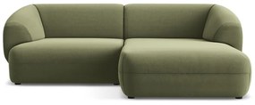 Divano angolare verde (con penisola a destra) con rivestimento in velluto Moana – Makamii