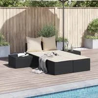 Lettino Prendisole Doppio con Cuscini Nero in Polyrattan 368389