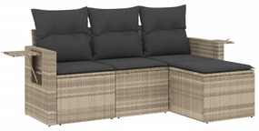 Set divano da giardino 4pz con cuscini grigio chiaro polyrattan