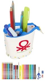 Astuccio per la Scuola con Accessori Benetton Topitos Bianco (8 x 19 x 6 cm) (32 Pezzi)