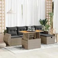 Set Divano da Giardino 6pz con Cuscini Grigio Polyrattan Acacia 3328054