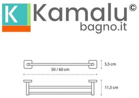 Kamalu - portasciugamani doppia barra 50cm in acciaio inox bianco opaco| clode-b