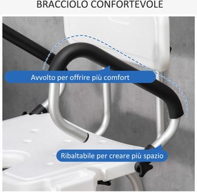 Sedia per Doccia con Braccioli 54x52x70-82 cm in Lega di Alluminio e HDPE Bianco...