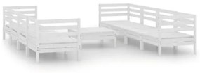 Set Divani da Giardino 9 pz Bianco in Legno Massello di Pino