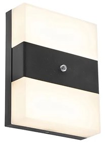 Lampada da parete per esterni nera IP44 con LED e sensore crepuscolare - Dualy
