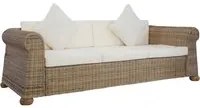 Divano a 3 Posti con Cuscini in Rattan Naturale cod mxl 6853