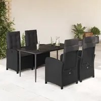 Set da Pranzo da Giardino 5 pz Nero con Cuscini in Polyrattan 3212314