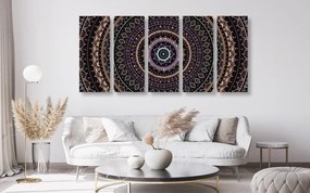 Quadri 5 pezzi – Mandala con motivo del sole in tonalità viola