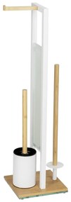 Porta carta igienica bianco/di colore naturale in acciaio con supporto con spazzola Rivalta – Wenko