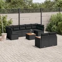 Set Divani da Giardino 10pz con Cuscini in Polyrattan Nero 3226293